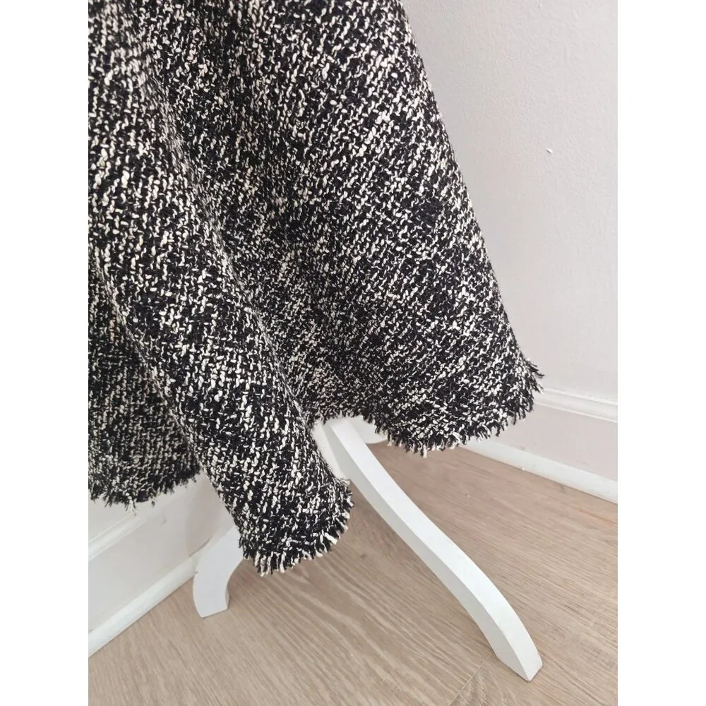 Jason Wu Tweed Cotton Blend Black White Full A-line Midi Knit Fringe Skirt 6 S - Picture 4 of 10